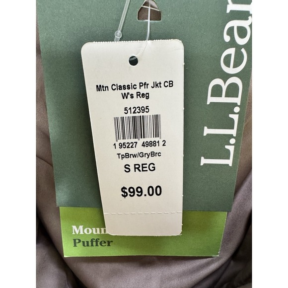 L.L. Bean Mountain Classic Puffer Jacket Taupe Brown/Gray Birch Women's Small - Picture 10 of 11